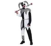 Partilandia Déguisement de bouffon sinistre pour adulte Taille L Taille S à L 【Costume Clown avec chapeau arlequin Halloween】 Déguisement d'Halloween pour homme