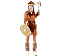 Partilandia Déguisement de viking marron guerrière pour femme Taille M