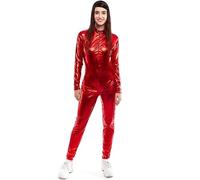 Partilandia Déguisement ou combinaison métallique fermeture frontale rouge pour femme Taille L