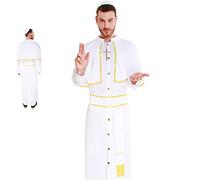 Partilandia Déguisement Pape HombreTailles adulte S à L[Taille M]Tunique Blanche et Bonete Déguisements homme Carnaval professions Sacerdote cardinal Clérus