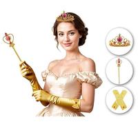 Partilandia Kit princesse dorée adulte : gants, couronne et sceptre (taille unique)