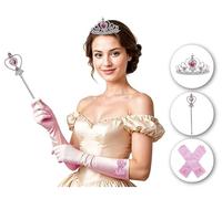 Partilandia Kit princesse rose adulte : gants, couronne et sceptre (taille unique)