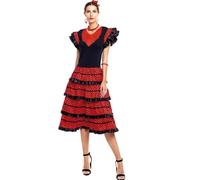 Partilandia Robe de Flamenca Femme Rouge【Tailles Adulte S à XXL】[Taille XXL] Déguisement Sévillane Costume de Flamenca avec Volants Feria d'Avril Séville Danse