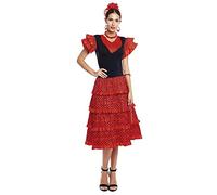 Partilandia Robe Flamenca Femme Rouge【Tailles Adulte S à XXL】[Taille M] Costume Sevillana Costume Flamenca Volants Foire Avril Séville Danse