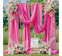 PARTISKY Lot de 2 Rideaux en Mousseline de Soie Transparente pour Arche de Mariage, cérémonie de Mariage, décoration de fête d'anniversaire, Rose Vif, 5,7 m