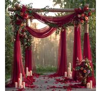 PARTISKY Tissu drapé pour Arche de Mariage, 2 Panneaux de Toile de Fond Transparente Bordeaux en Tulle pour tonnelle, Arche de Mariage, cérémonie, fête, décoration de Plafond