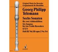 Partitions classique SCHOTT TELEMANN SECHS SONATEN FüR 2 ALTBFL, HEFT II OPUS 2, NR 3-4 Flûte à bec G