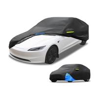 Partuto Housse De Voiture Imperméable pour Tesla Model 3 en Tissu Oxford 210D Noir Bleu avec Fermeture Éclair De Porte Protection Contre La Pluie, Soleil, Neige Et Toutes Les Intempéries