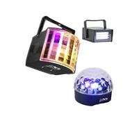Party Light & Sound – Pack de 3 effets lumineux LED PARTY-3PACK – Stroboscope, Astro, Derby