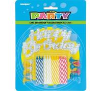 Party - 49001 - Lot De 25 Bougies D'anniversaire À Rayures Avec Bougeoirs Et Décoration À Gâteau - Happy Birthday[Z7876]