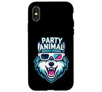 Party Animal Wolf with 3D Glasses Funny Rave Graphic Coque pour iPhone X/XS