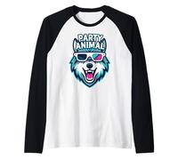 Party Animal Wolf with 3D Glasses Funny Rave Graphic Manche Raglan