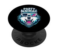 Party Animal Wolf with 3D Glasses Funny Rave Graphic PopSockets PopGrip Adhésif