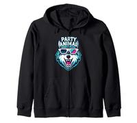 Party Animal Wolf with 3D Glasses Funny Rave Graphic Sweat à Capuche