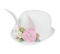 Party Bunny Ears Bowler Hat with Floral Accent | Soft Stylish Beanie Headwear, Halloween Costume Accessory, Photography Prop For Women Men Teens Adults, Fun Party Dress-Up, Spring Holiday Celebration