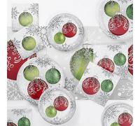 Party Creations Ensemble de vaisselle de Noël avec assiettes à dessert, serviettes pour déjeuner et boissons et nappe, décorations élégantes en papier jetable, pour 16 personnes