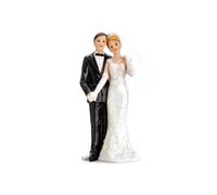 PartyDeco - Figurine de mariage - Couple de mariés entrelacés - 11 cm - Résine - Blanc