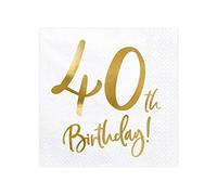 Party Deco Serviettes en papier pour anniversaire 40 ans avec inscription dorée 33 x 33 cm
