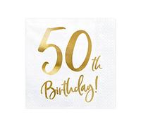 Party Deco SP33-77-50-008 - Serviettes 50. Anniversaire - Blanc avec Inscription doré - 33x33cm (1 VPE / 20 STK.)