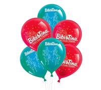 Party Factory Bibi & Tina Lot de 10 ballons en latex turquoise et rouge, Ø 25 cm, différents motifs imprimés, pour air ou hélium