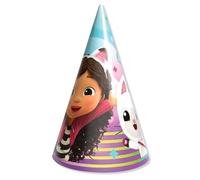 Party Factory Gabby's Dollhouse Lot de 10 chapeaux de fête d'anniversaire pour anniversaire d'enfant, décoration de fête pour fille, chapeaux en papier avec motif Gabby