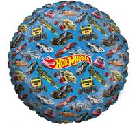 Party Factory Hot Wheels Ballon en aluminium, diamètre 45 cm, bleu, motif voiture de course, ballon à l'hélium pour anniversaire