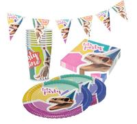 Party Factory Kit de fête 4 pièces avec 20 serviettes, 8 gobelets, 8 assiettes et 1 guirlande de fanions, décoration colorée pour anniversaires d'enfants, fêtes et occasions spéciales