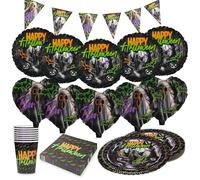 Party Factory Kit de fête 5 pièces avec 20 serviettes, 8 gobelets, 8 assiettes, 1 guirlande de fanions, 5 ballons ronds en aluminium et 5 ballons en aluminium en forme de cœur, décoration pour fêtes