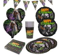Party Factory Kit de fête 5 pièces avec 20 serviettes, 8 gobelets, 8 assiettes, 1 guirlande de fanions, 2 ballons ronds en aluminium et 2 ballons en aluminium en forme de cœur, décoration pour fêtes