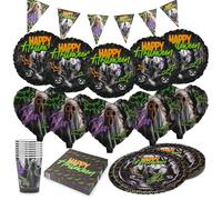 Party Factory Kit de fête 5 pièces avec 20 serviettes, 8 gobelets, 8 assiettes, 1 guirlande de fanions, 5 ballons ronds en aluminium et 5 ballons en aluminium en forme de cœur, décoration pour fêtes