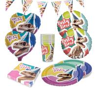 Party Factory Kit de fête 5 pièces avec 20 serviettes, 8 gobelets, 8 assiettes, 1 guirlande de fanions, 2 ballons ronds en aluminium et 2 ballons en aluminium en forme de cœur, décoration pour fêtes