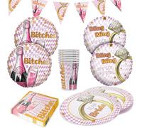 Party Factory Kit de fête 5 pièces Bachelorette Bling Bling avec 20 serviettes, 8 gobelets, 8 assiettes, 1 guirlande de fanions et 4 ballons en aluminium, décoration colorée pour fêtes