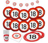 Party Factory Kit de fête 5 pièces Happy Birthday 18 avec 20 serviettes, 8 gobelets, 8 assiettes, 1 guirlande de fanions et 10 ballons en aluminium, décoration colorée pour anniversaires d'enfants et