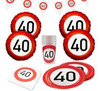 Party Factory Kit de fête 5 pièces Happy Birthday 40 avec 20 serviettes, 8 gobelets, 8 assiettes, 1 guirlande de fanions et 4 ballons en aluminium, décoration colorée pour anniversaires d'enfants et