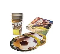 Party Factory Kit de fête de football réaliste 3 pièces avec 20 serviettes, 8 gobelets, 8 assiettes, décoration colorée pour anniversaires d'enfants et fêtes