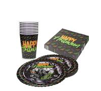 Party Factory Kit de fête d'Halloween fluo motif 1, 3 pièces avec 20 serviettes, 8 gobelets, 8 assiettes, décoration colorée pour anniversaires d'enfants et fêtes