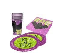 Party Factory Kit de fête d'Halloween squelette motif 1, 3 pièces avec 20 serviettes, 8 gobelets, 8 assiettes, décoration colorée pour anniversaires d'enfants et fêtes