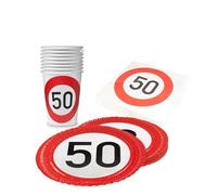 Party Factory Kit de fête Happy Birthday 50 3 pièces avec 20 serviettes, 8 gobelets, 8 assiettes, décoration colorée pour anniversaires d'enfants et fêtes