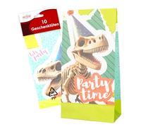 Party Factory Lot de 10 sacs cadeaux en papier pour anniversaire d'enfant - Motif squelette dinosaure - Pour bonbons et petits cadeaux