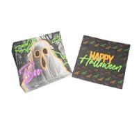 Party Factory Lot de 20 serviettes d'Halloween en papier à 3 couches - Noir fluo - Décoration pour fête d'Halloween et anniversaire d'enfant