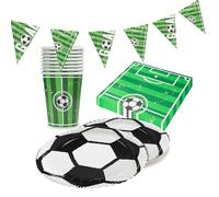 Party Factory Lot de 4 pièces de fête avec 20 serviettes, 8 gobelets, 8 assiettes et 1 guirlande de fanions, décoration colorée pour anniversaires d'enfants et fêtes