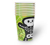 Party Factory Lot de 8 gobelets en carton Halloween - 250 ml - Motif squelette vert - Décoration de table pour fête d'Halloween et anniversaire d'enfant