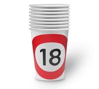 Party Factory Lot de 8 gobelets en carton pour 18e anniversaire - 250 ml - Rouge et blanc - Gobelets jetables - Décoration de table