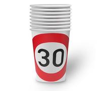 Party Factory Lot de 8 gobelets en carton pour 30e anniversaire - 250 ml - Rouge et blanc - Gobelets jetables - Décoration de table