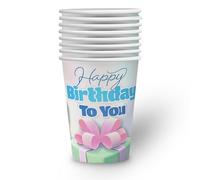 Party Factory Lot de 8 gobelets en carton pour anniversaire, 250 ml, couleurs pastel, Happy Birthday, gobelets jetables en carton comme décoration de fête d'anniversaire, gobelets jetables