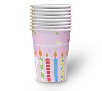 Party Factory Lot de 8 gobelets en carton pour anniversaire, 250 ml, roses, gobelets jetables en carton, décoration de table
