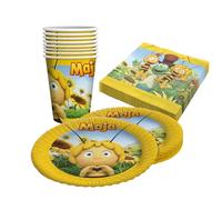 Party Factory Maya l'abeille Kit de fête de 36 pièces Comprenant 8 gobelets de 250 ML, 8 Assiettes de 23 cm de diamètre et 20 Serviettes de 33 x 33 cm, Vaisselle de fête pour Anniversaire