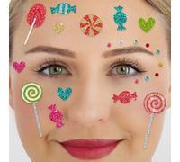 Party Factory Tatouage temporaire à paillettes pour le visage pour fête à thème, Halloween et carnaval, enfants et adultes