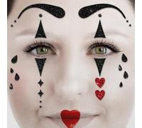 Party Factory Tatouage temporaire pour le visage Arlequin - À paillettes - Pour fête à thème, Halloween et carnaval - Pour enfants et adultes
