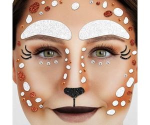 Party Factory Tatouage temporaire pour visage de chevreuil, à paillettes, pour fête à thème, Halloween et carnaval, enfants et adultes